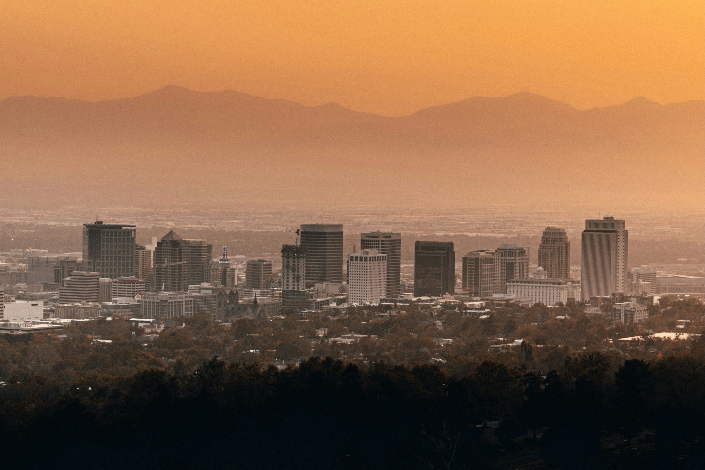 Salt Lake City skyline under blue sky